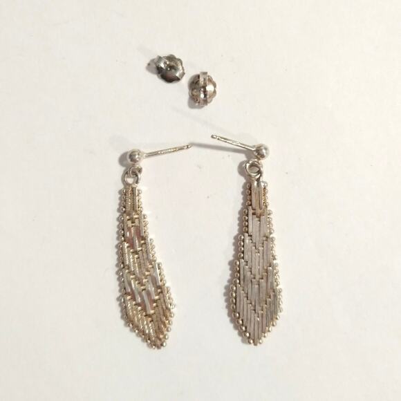 14k yellow gold vermeil Sterling Silver 925 Dangle Drop Earrings Posts Italy - Picture 4 of 8